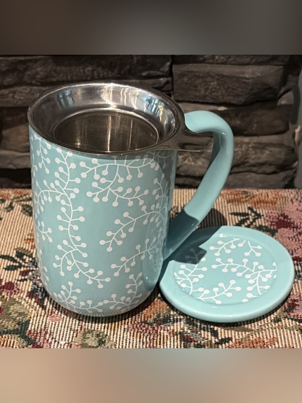 Ceramic Tea Mug with Stainless Steel Infuser and Lid